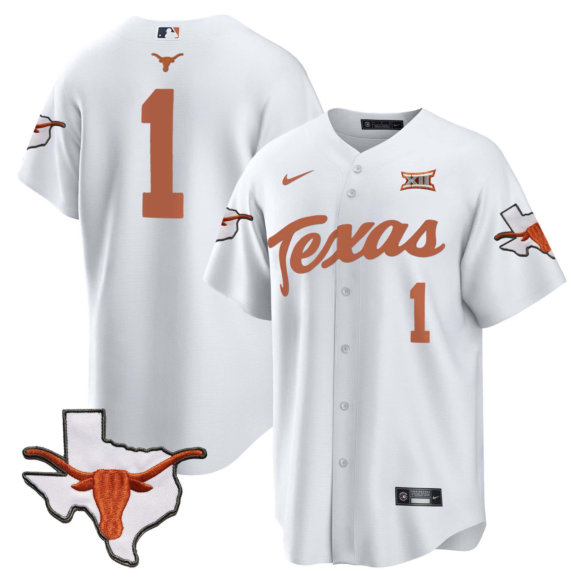 Men Texas Longhorns #1 No Name White 2024 Baseball NCAA Jersey